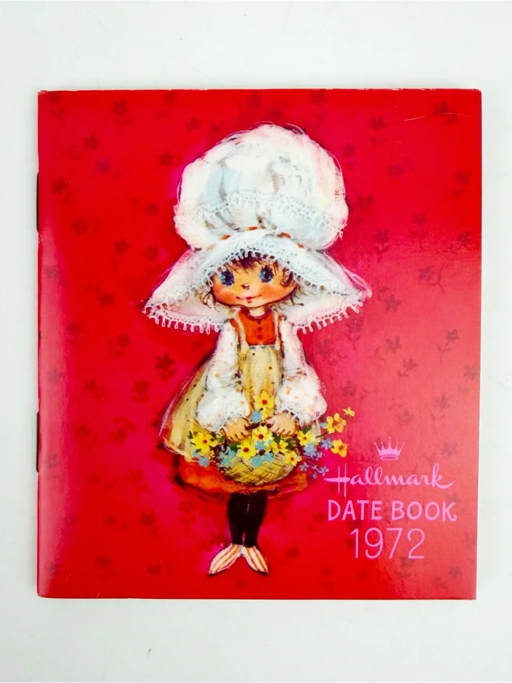 Vtg 1972 Hallmark Date Book Pocket Calendar Planner Bonnet Girl Daisies Unused